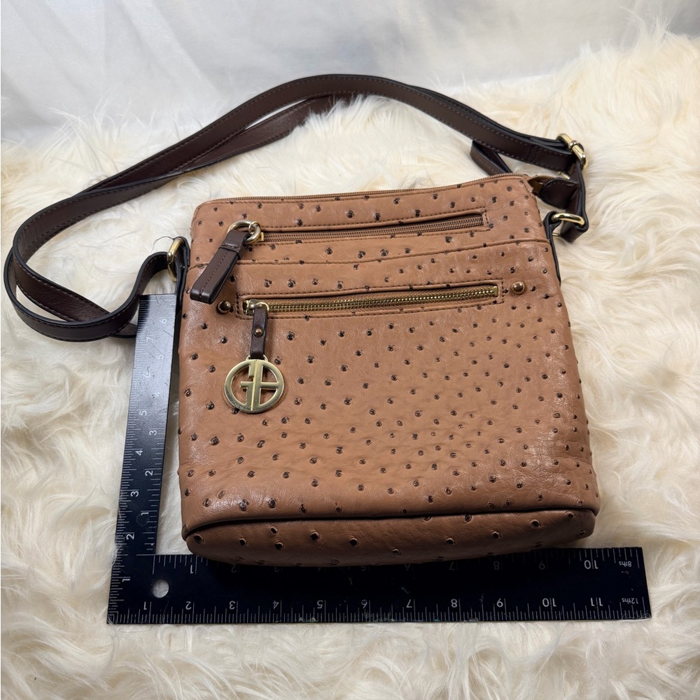 Elegant Tan Crossbody Bag with Gold Accents